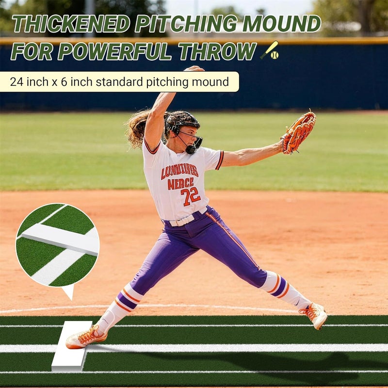 Neoaider Softball Pitching Mat with 30MM Thickened Picthing Mound, Non-Slip Backing, Anti-Fade Turf, 10x3 ft Pitching Mat for Indoor & Outdoor Use, Gift for Softball/Baseball Enthusiast, Green/Clay - Image 4